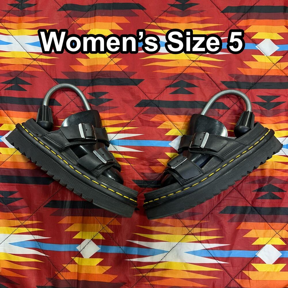 Dr. Martens Myles Buckle Black Leather Slides Sandal Women’s Size 5 Adjustable